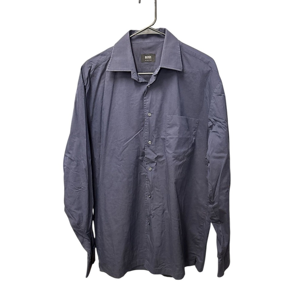 Hugo Boss Mens Navy Stretch Button Up Dress Shirt‎ MSRP: $179 Size 16; 34/25 - L